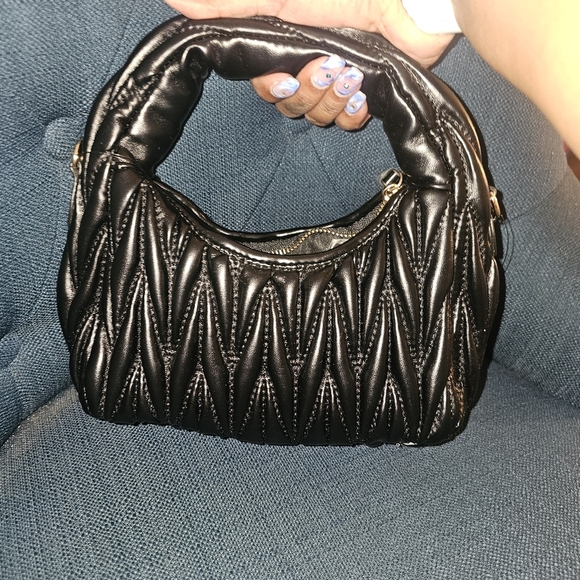 Black Textured Mini Bag with Zigzag Pattern - Picture 1 of 11